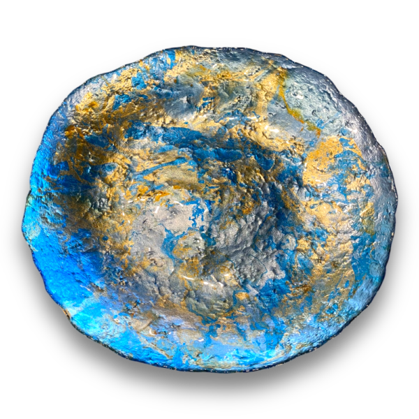 Centro de Mesa Vidro Azul/Dourado 40cm